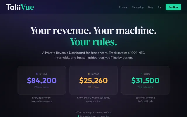 A revenue dashboard for US freelancers in a single HTML file