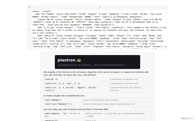 Plastron – A spreadsheet you grow into an app, in one index.html