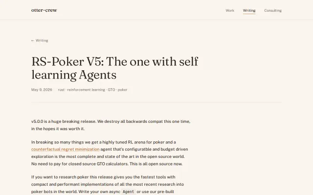 RS-Poker V5 The one with self learning multi-threaded async Agents