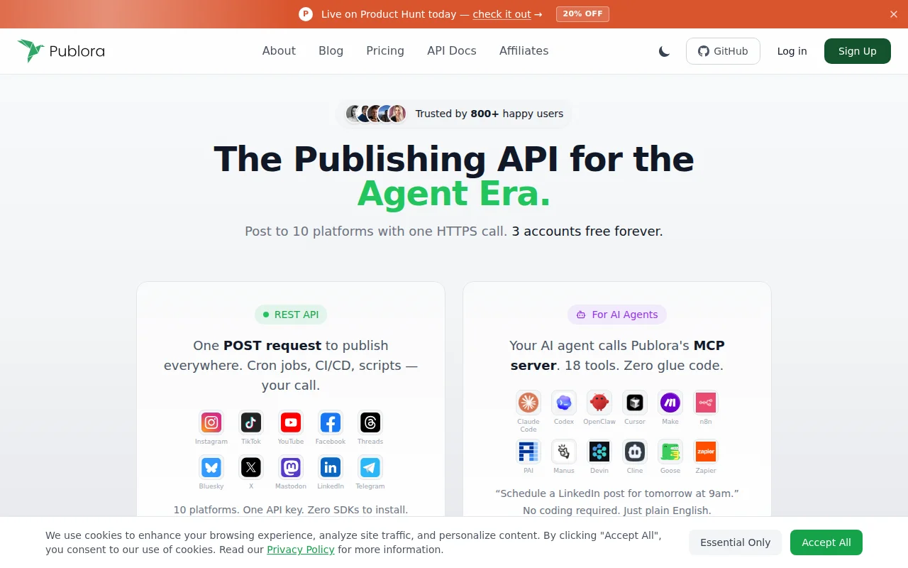 Publora – One API/MCP for AI agents to post across 10 social networks