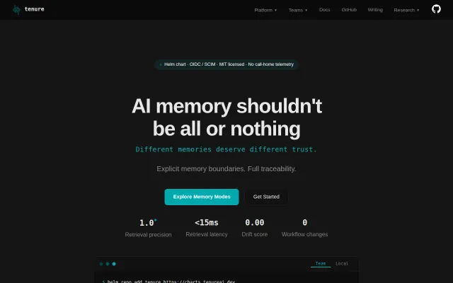 Tenure – Traceable AI memory with configurable memory modes