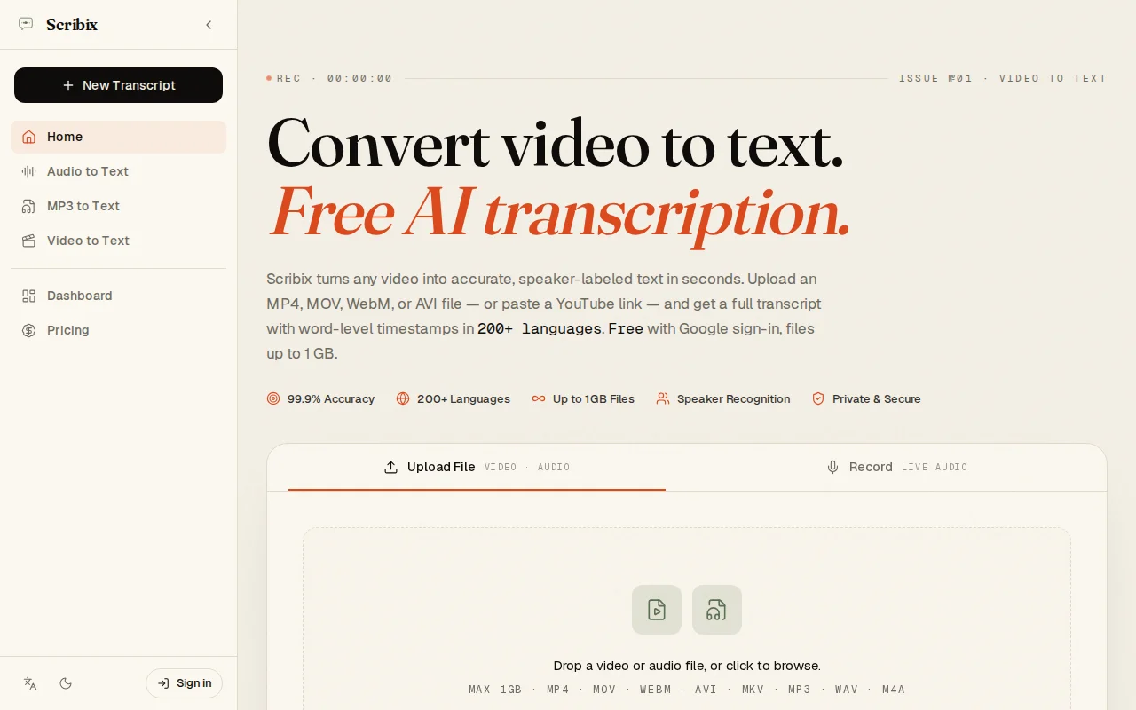 Scribix – Transcribe audio and video in the browser