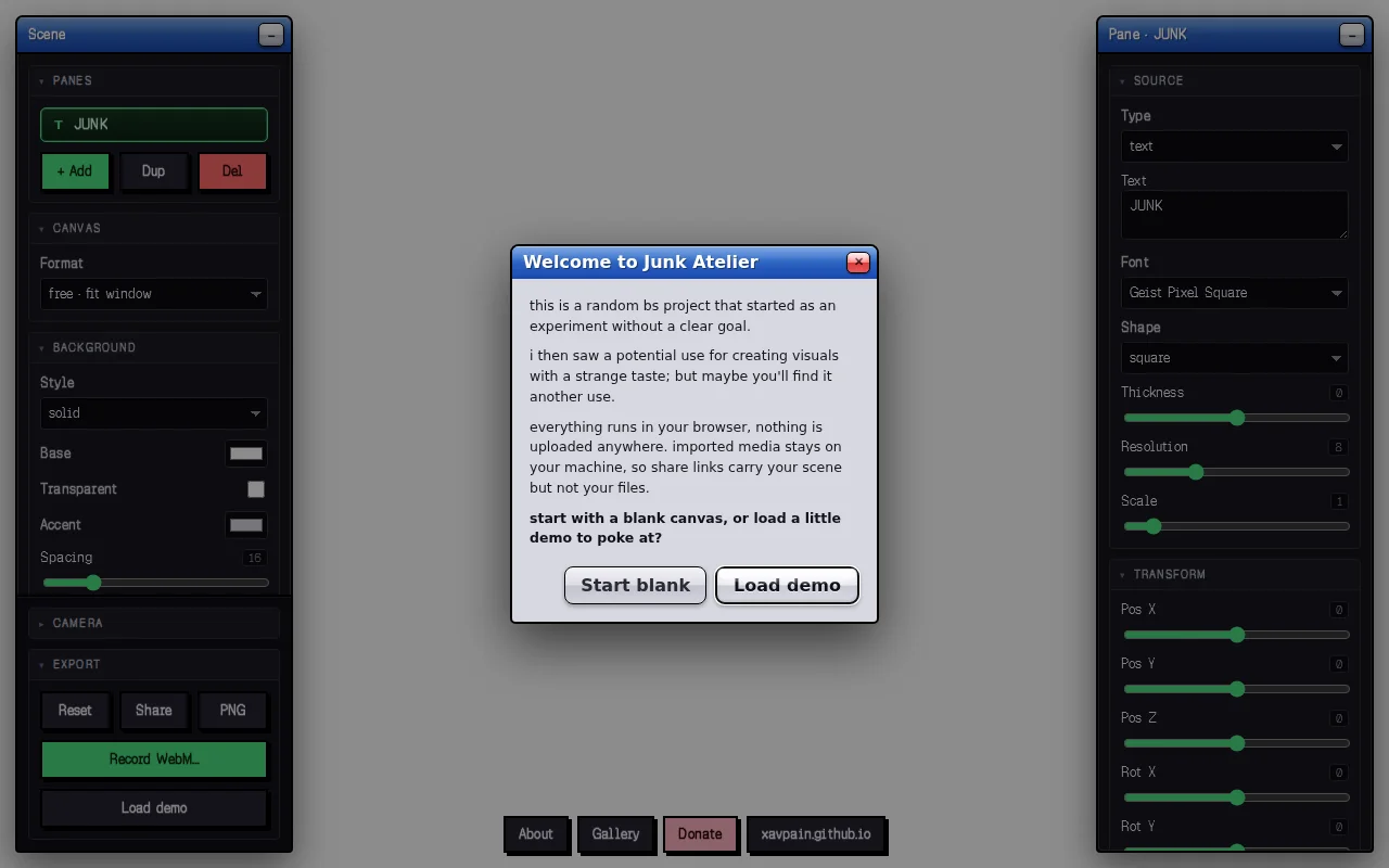 Junk Atelier – pixel 3D scene editor in the browser