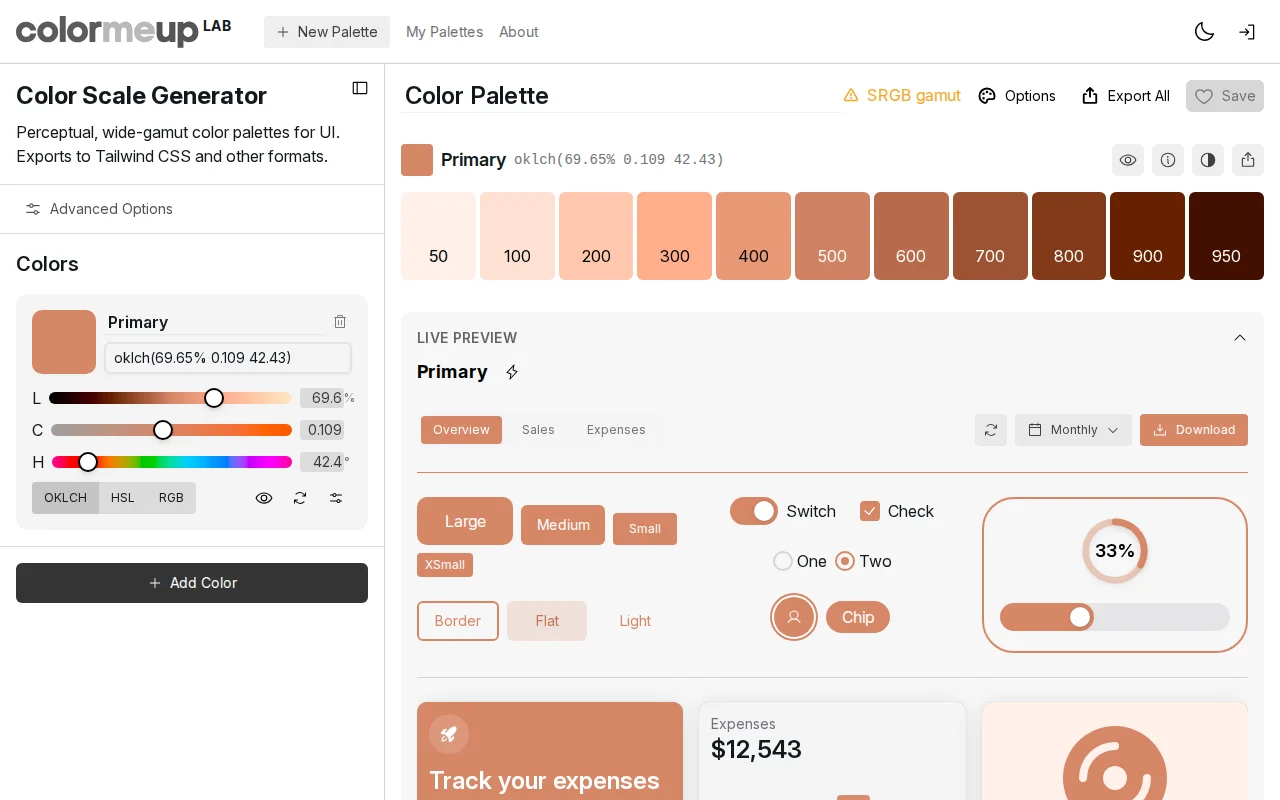 ColorMeUp Lab – an OKLCH color scale generator for design systems