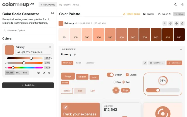 ColorMeUp Lab – an OKLCH color scale generator for design systems