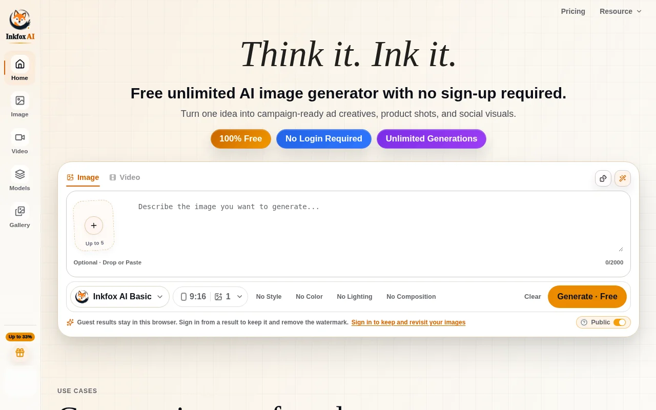 Inkfox – One workspace for AI image gen, editing, and photo-to-video