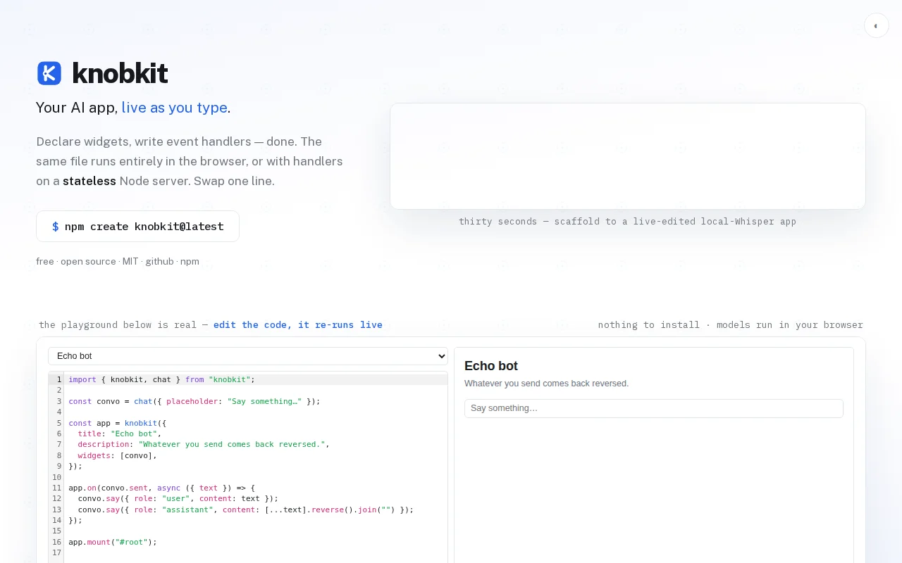 Knobkit – fast ai webapps; fully in-browser or on a stateless server
