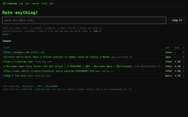 Linkslap – rate any single URL: an article, a listing, a playlist