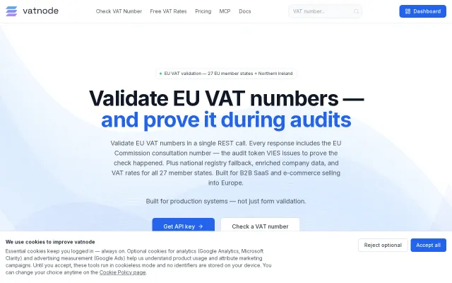 Vatnode – EU VAT validation REST API with national registry fallback