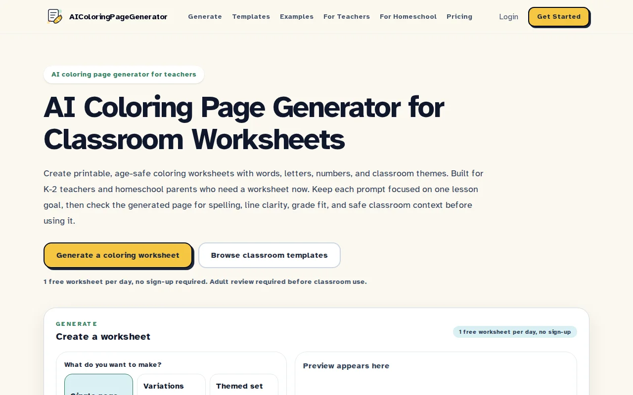AI Coloring Page Generator – printable worksheets from prompts