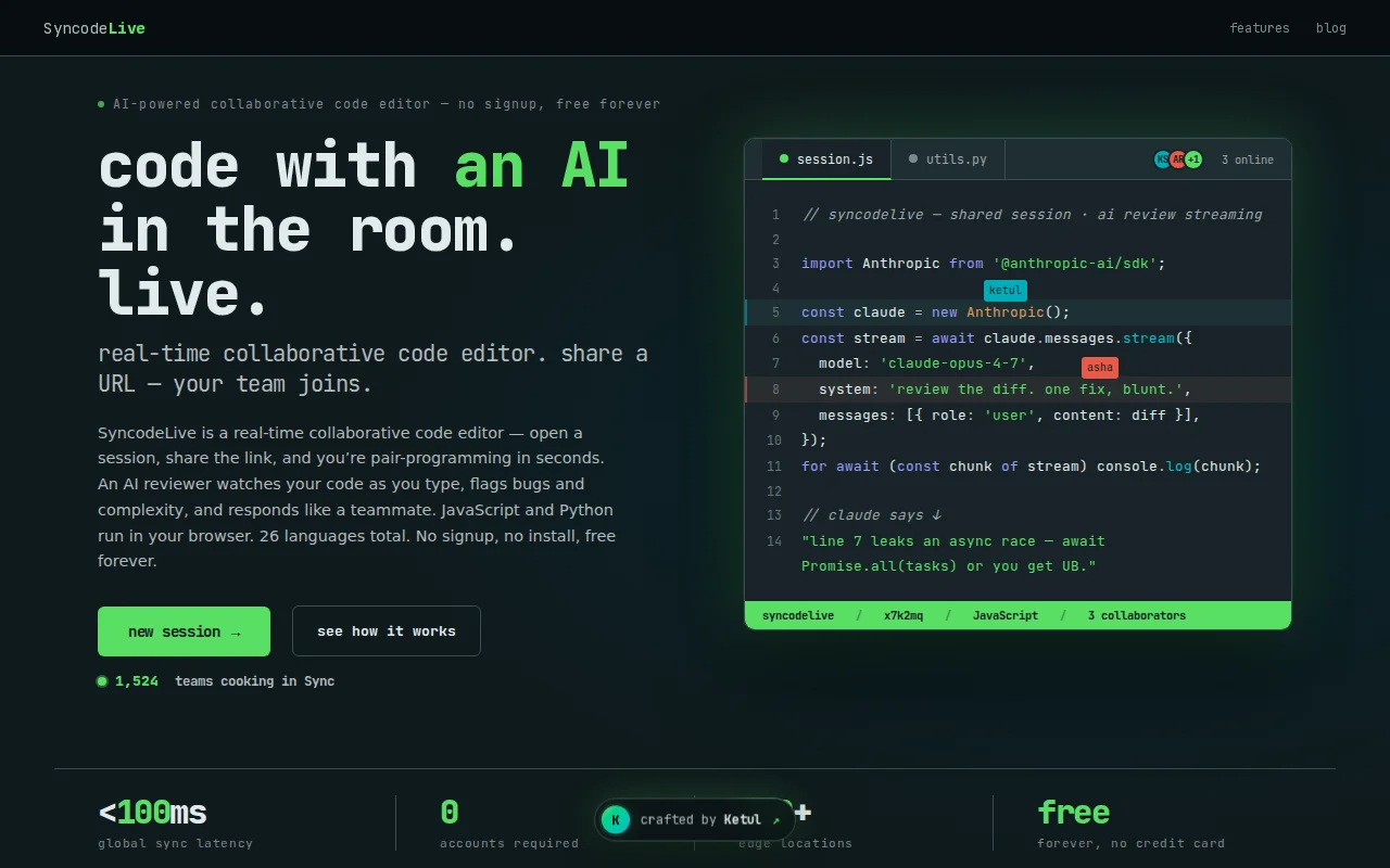SynCodeLive – code and talk with your team along with AI, live