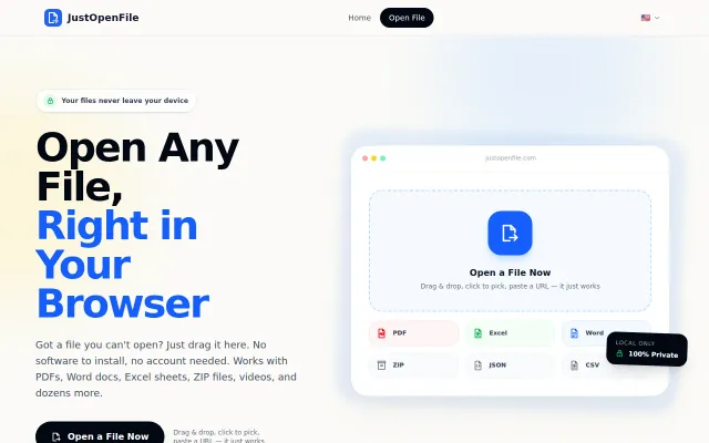 JustOpenFile – Preview files locally in the browser without uploading