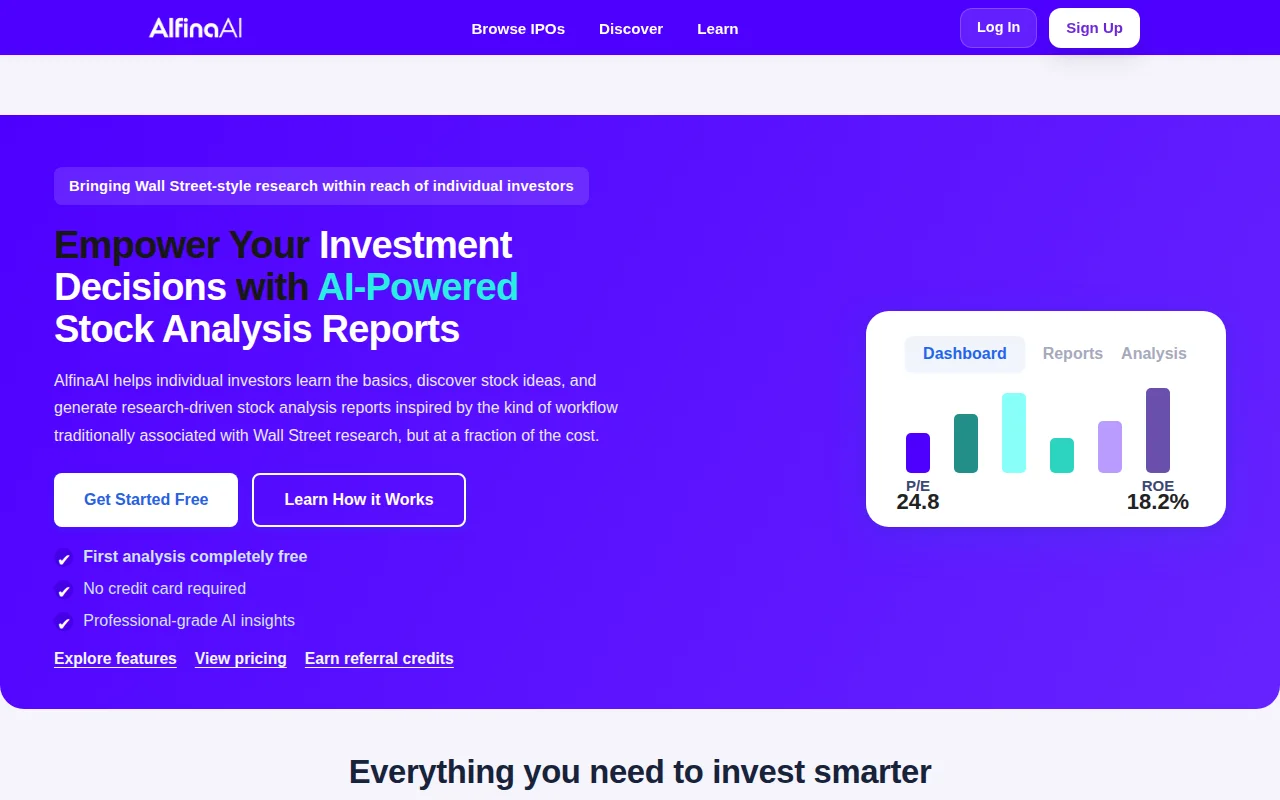 AlfinaAI – AI stock and IPO analysis for retail investors