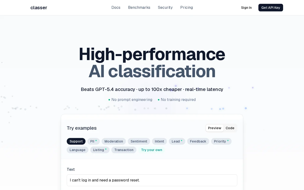 Classer – high-performance zero-shot classification API