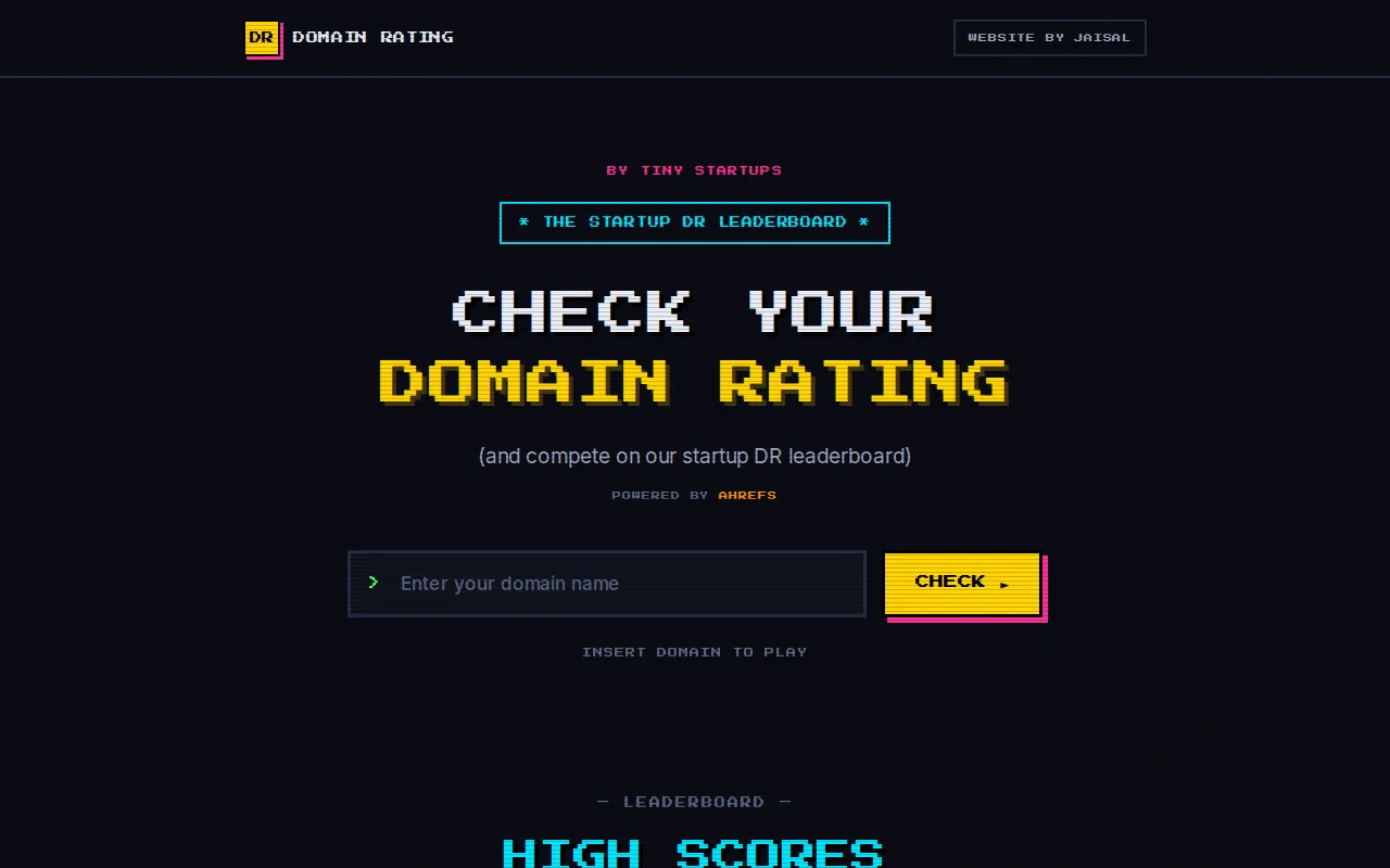 Domain Rating – a leaderboard of startup website Domain Ratings