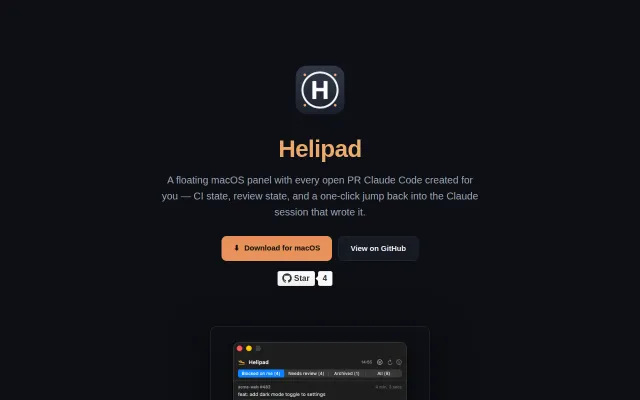 Helipad – a floating macOS panel showing which agent PRs need you