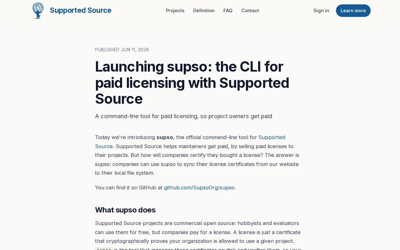 Supso, a CLI for selling licenses to your projects