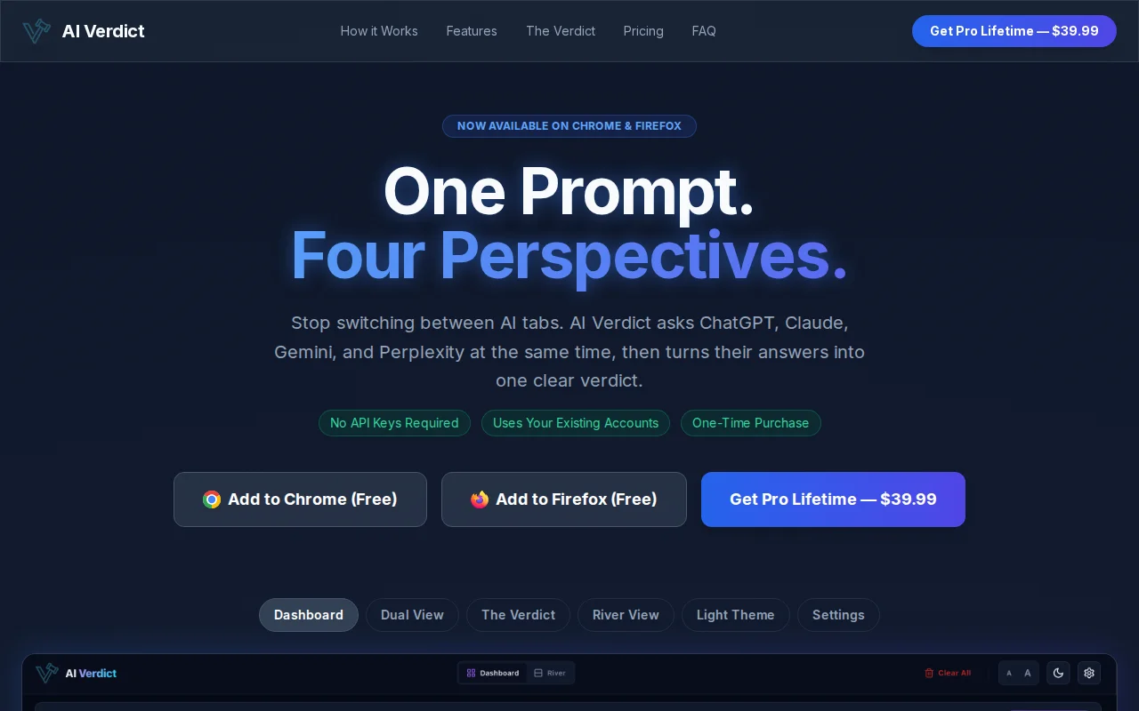 AI Verdict – Run ChatGPT, Claude, Gemini and Perplexity Side-by-Side