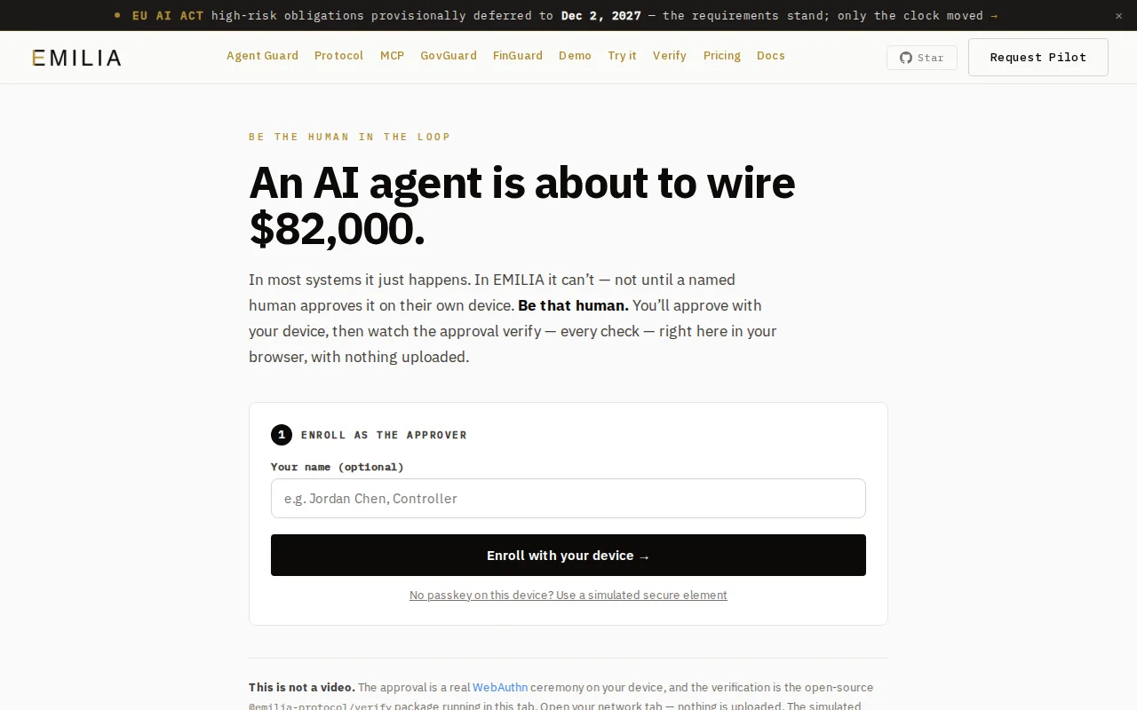Approve an AI agent's wire with Face ID,then watch a forged one fail