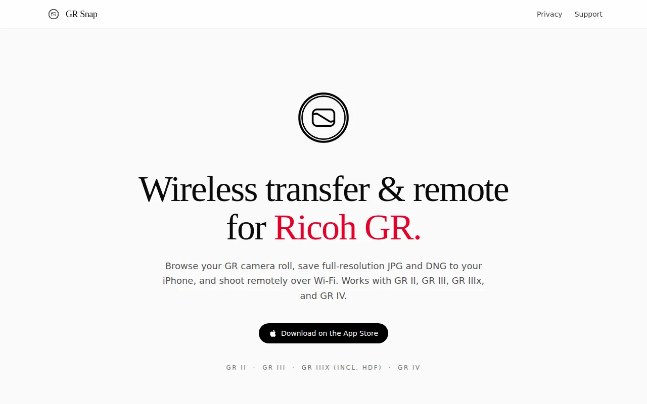 GR Snap – wireless transfer for Ricoh GR cameras
