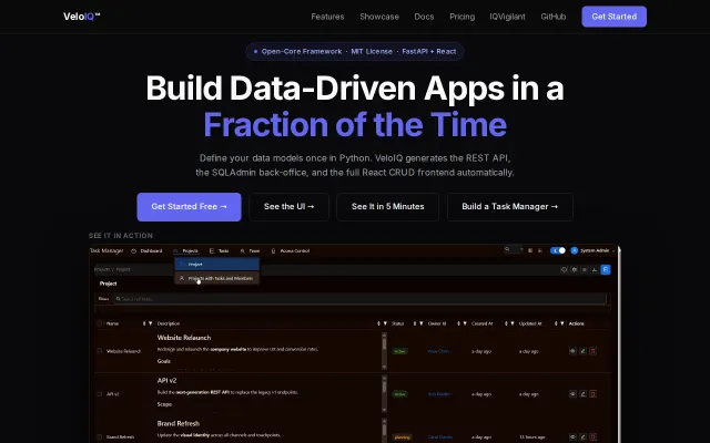 VeloIQ – An internal OS to build full-stack FastAPI apps in minutes