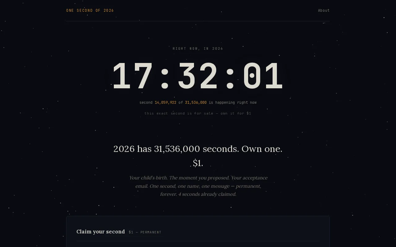 Own one second of 2026 for $1