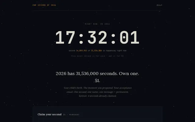 Own one second of 2026 for $1
