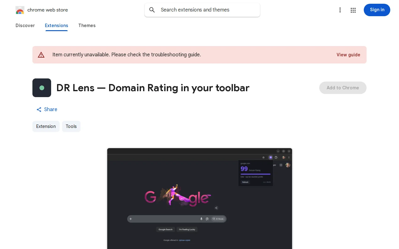 DR Lens – Ahrefs Domain Rating in Chrome Toolbar