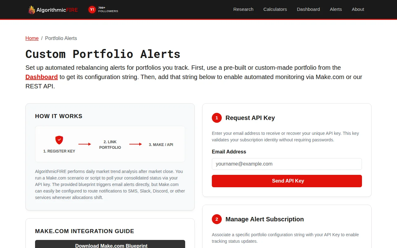 Portfolio simulator using trend-following indicators and rebalance API