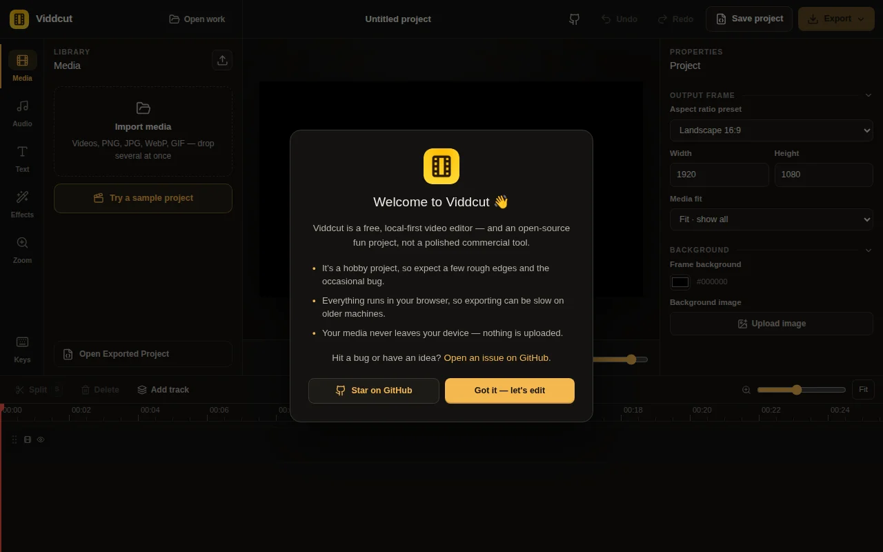 Viddcut – local-first video editor (Rust/WASM)