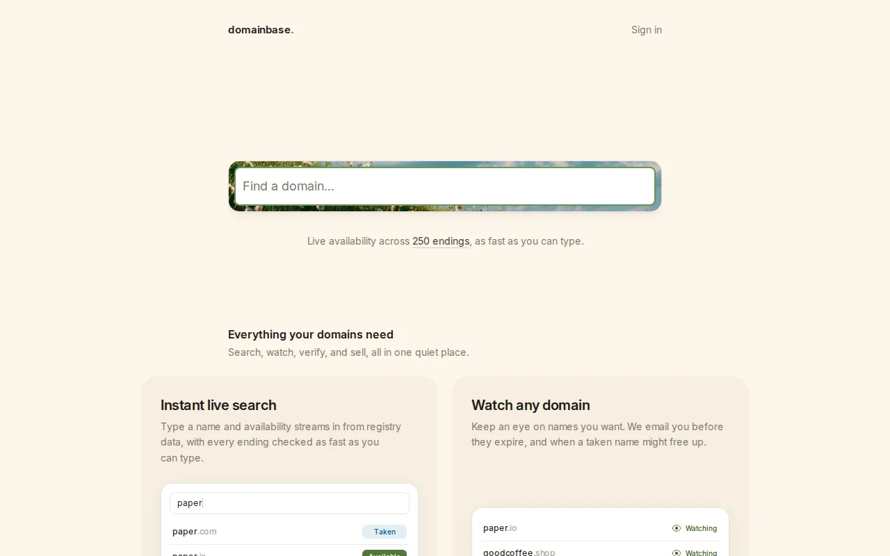 Domainbase – Instant domain search and management