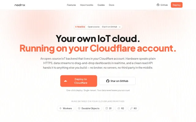 Nodrix – open-source IoT cloud that runs in your own Cloudflare account