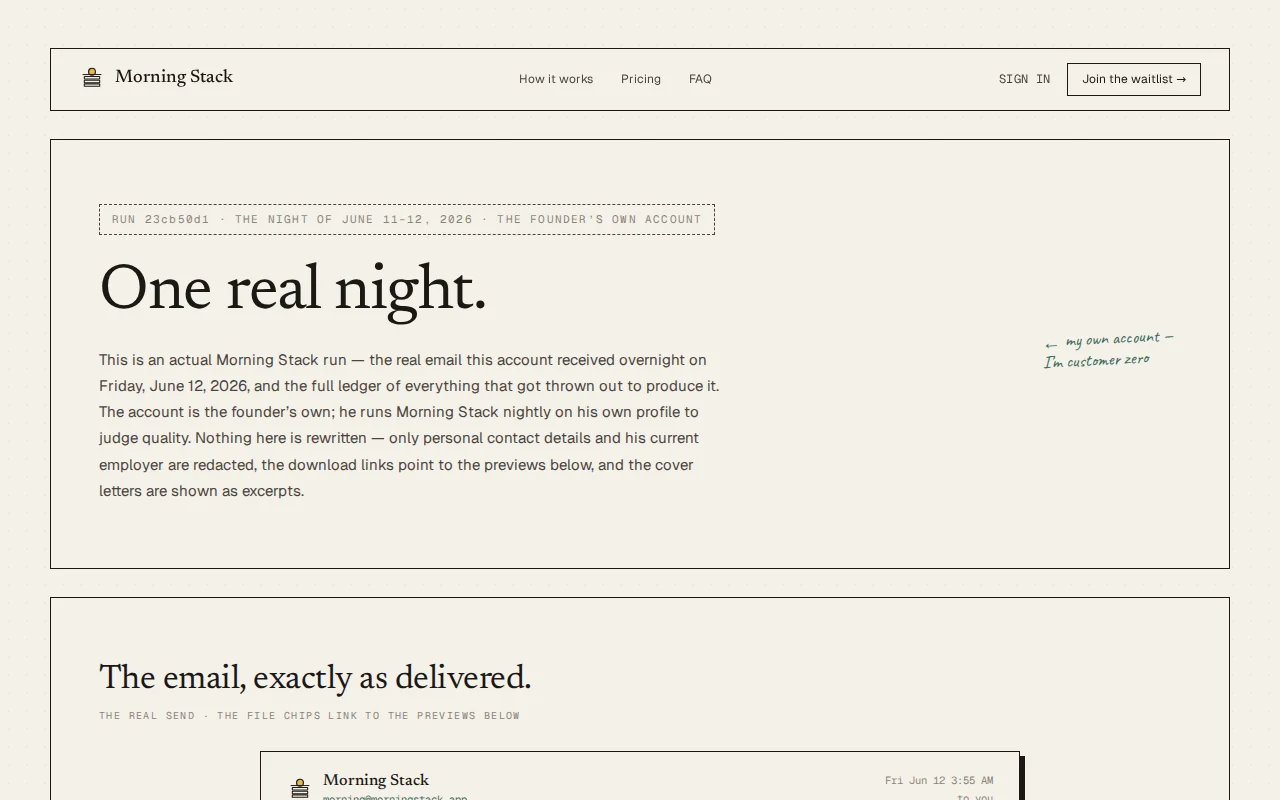 Morning Stack finds real job openings, tweaks resume and cover letter