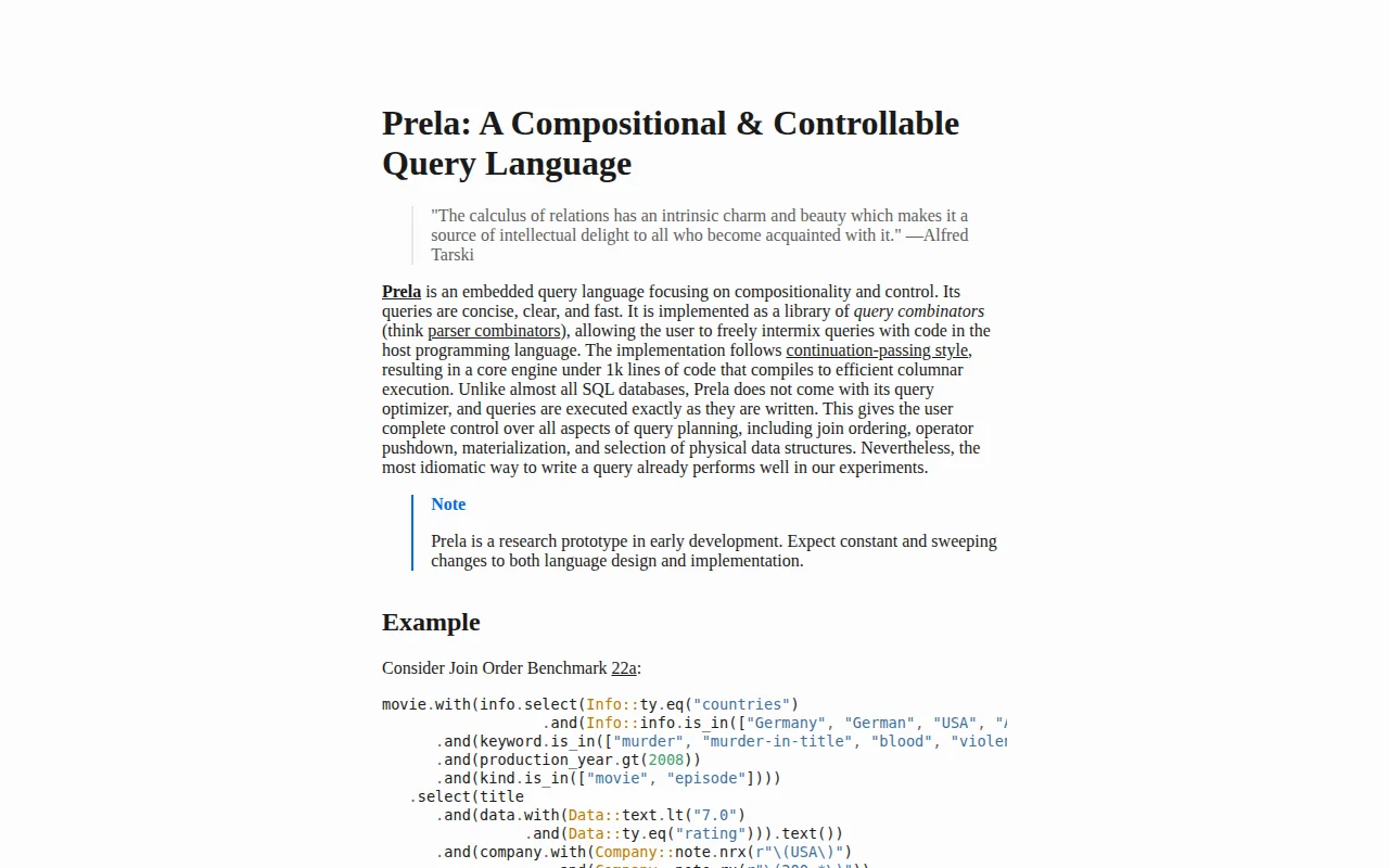 Prela – A Compositional and Controllable Query Language