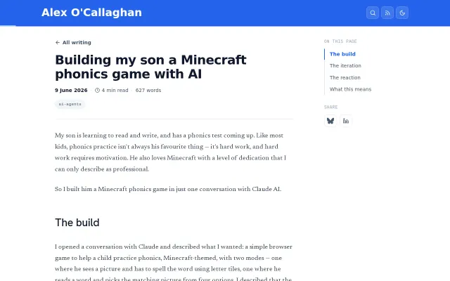I used Claude to build my son a Minecraft phonics game