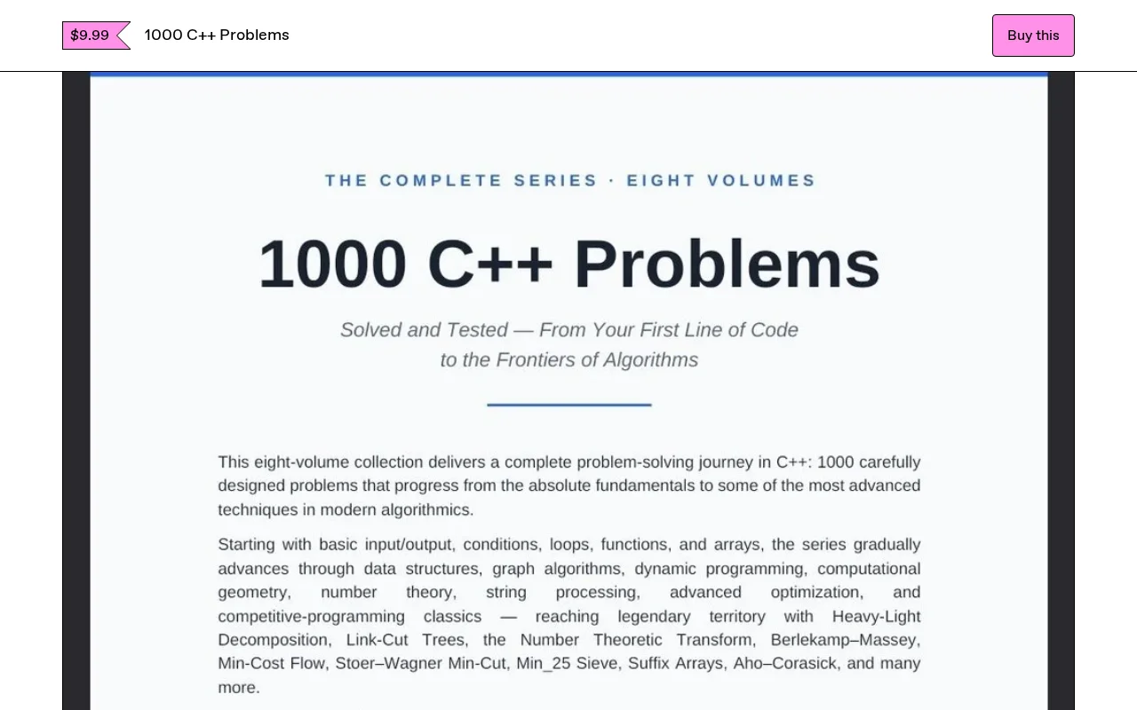 C++ problems, every solution compiled and tested on g++