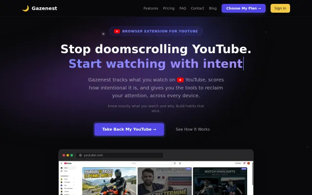 Gazenest – YouTube tracker that measures attention, not tab-open time