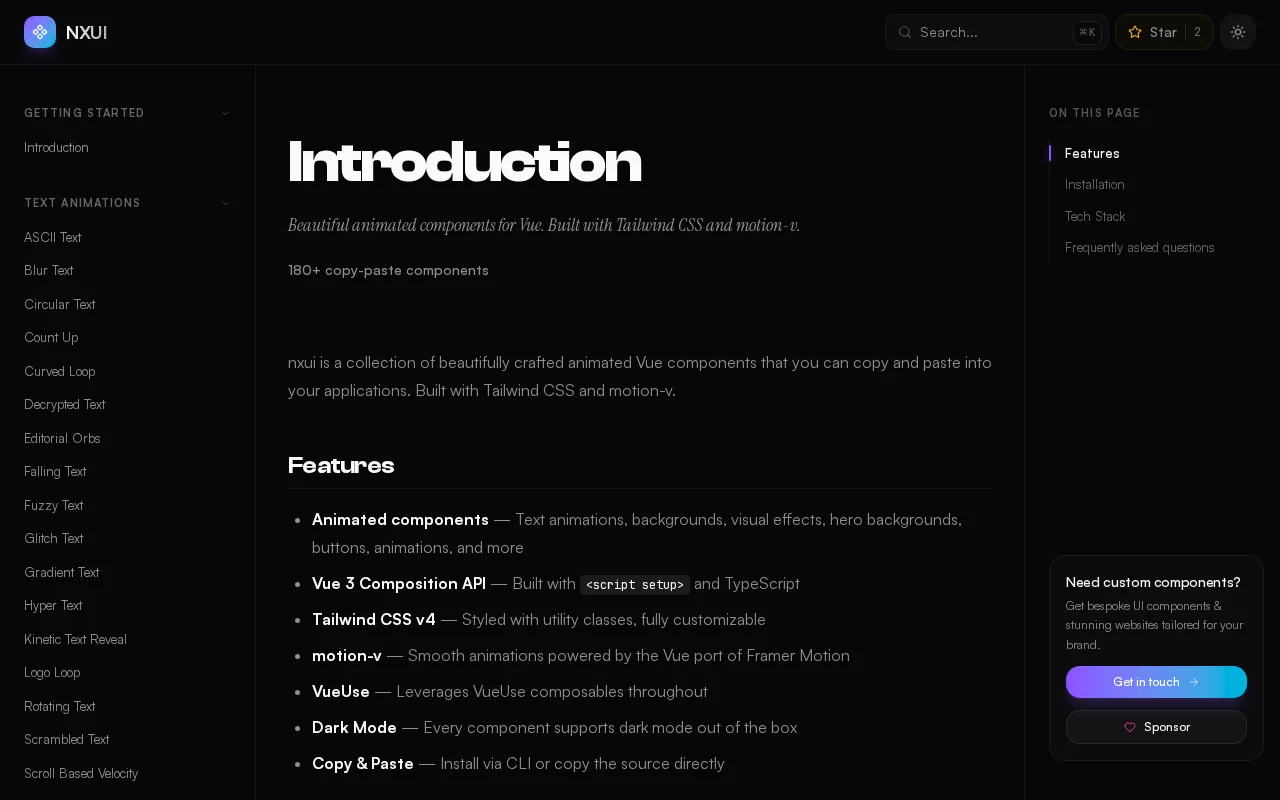 Nxui – Copy-paste animated UI components for Vue