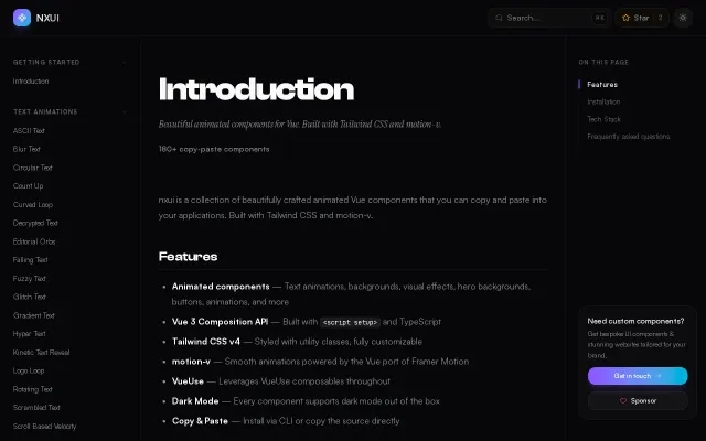 Nxui – Copy-paste animated UI components for Vue