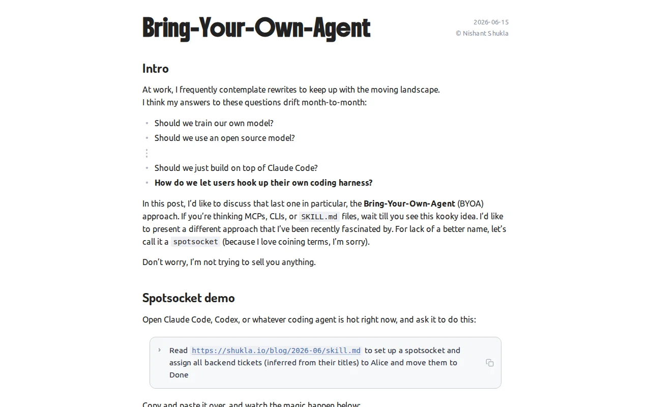 A no-back end webpage that lets users bring their own coding agent