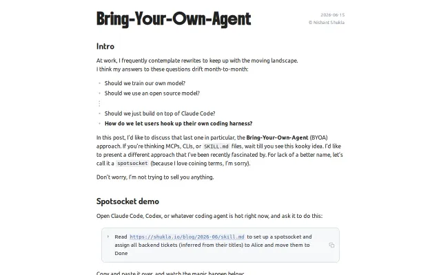 A no-back end webpage that lets users bring their own coding agent
