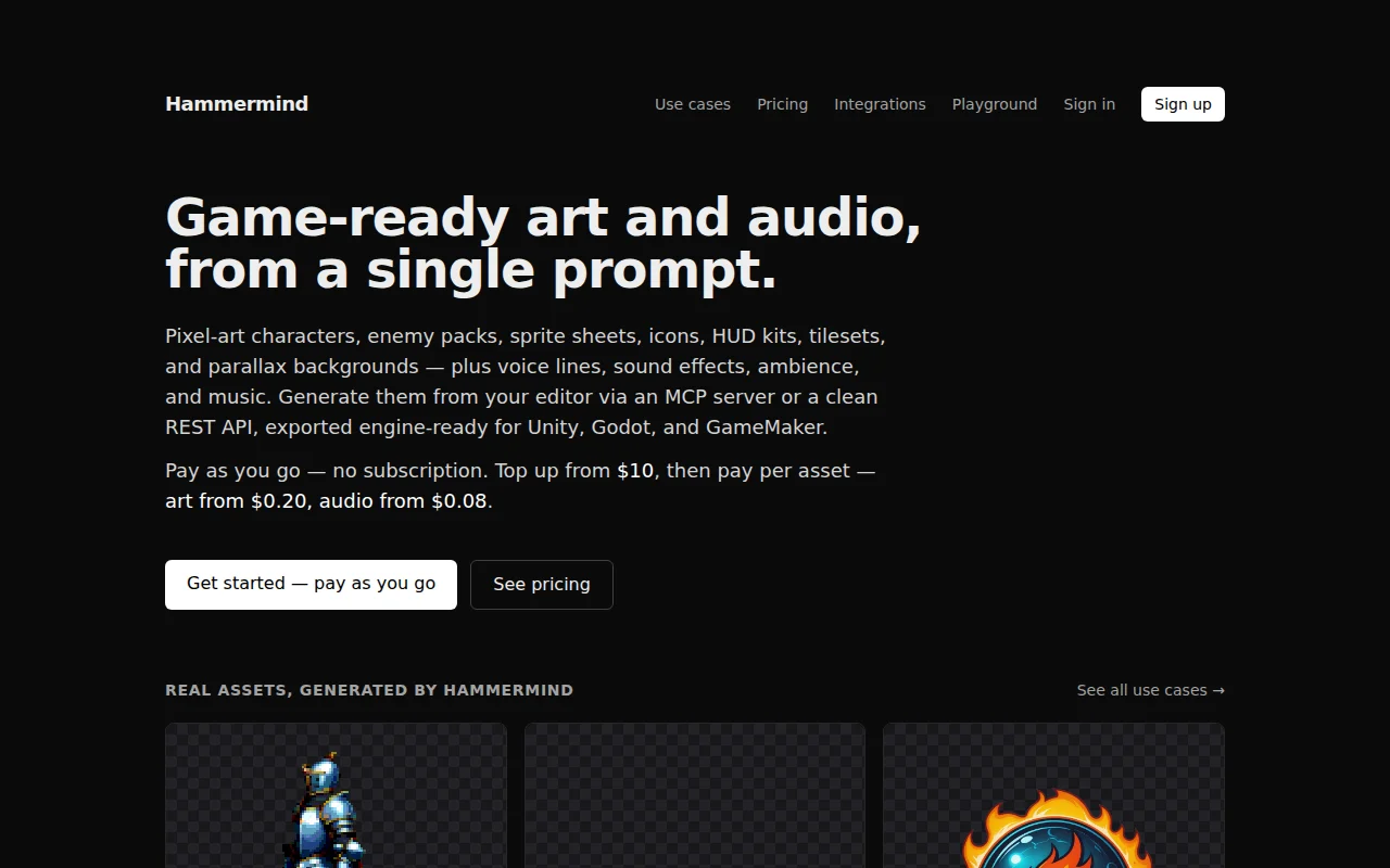 Hammermind – Game-ready pixel art and audio files from a single prompt