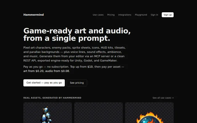 Hammermind – Game-ready pixel art and audio files from a single prompt