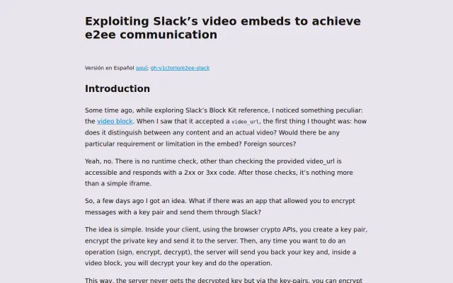 Exploiting Slack's video embeds to achieve E2EE communication