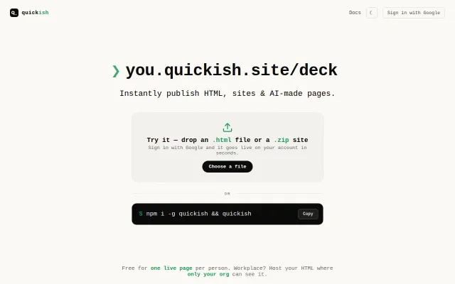 Quickish – Instant HTML Hosting