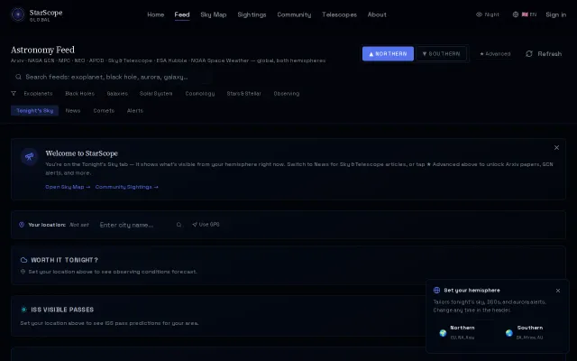 StarScope – Free astronomy dashboard for observers outside the US/UK