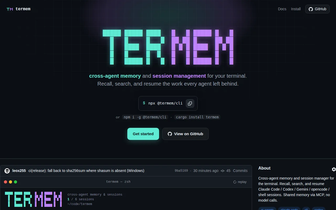Termem, cross-agent memory and session management