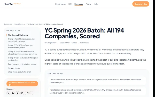 All 194 YC Spring 2026 startups scored from public data