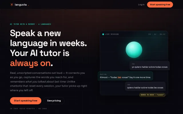 Langusta – an AI voice tutor for practicing spoken languages (PWA)