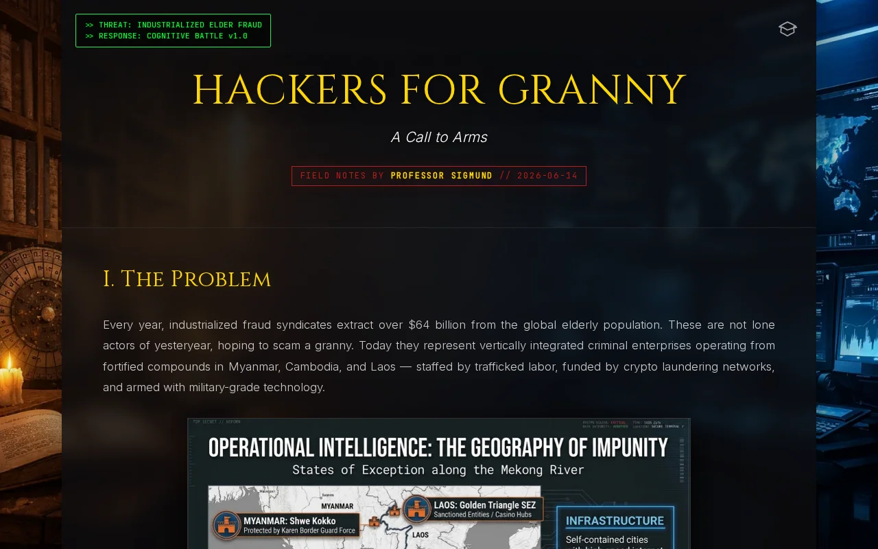 Hackers for Granny (defense against industrialized elder fraud)